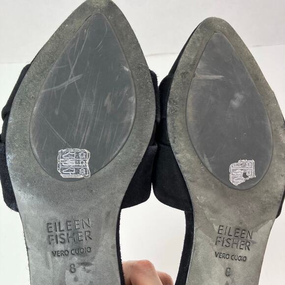 Eileen Fischer Sz 8 Fuller Suede d'Orsay Ballet Flats Black Office Preppy Comfy - Picture 15 of 16
